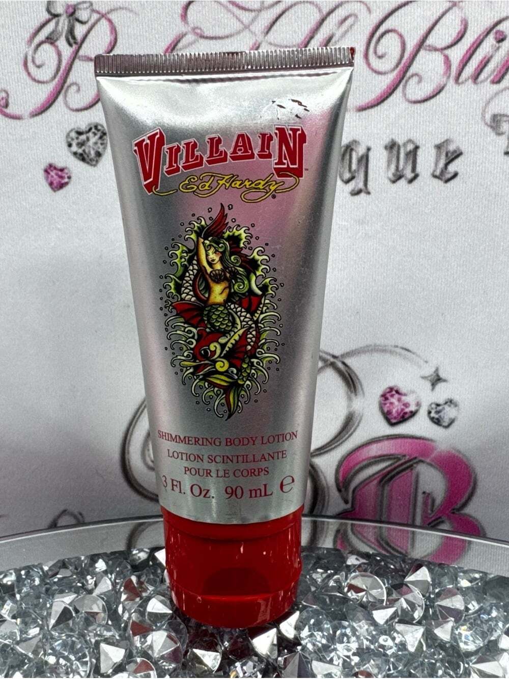 Ed Hardy Villain Shimmering Body Lotion - Silver & Red NEW rare y2k sparkly